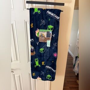 Minecraft Navy Blue Plush Throw Blanket with Green Character Accents